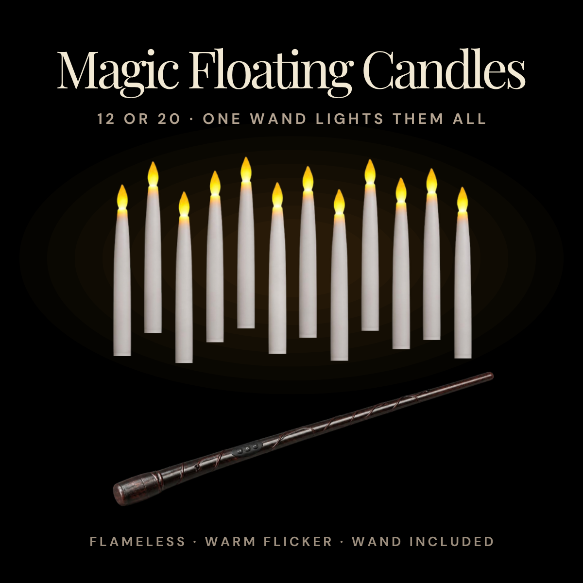 Magic floating LED candles with wand remote, 12 or 20 pack
