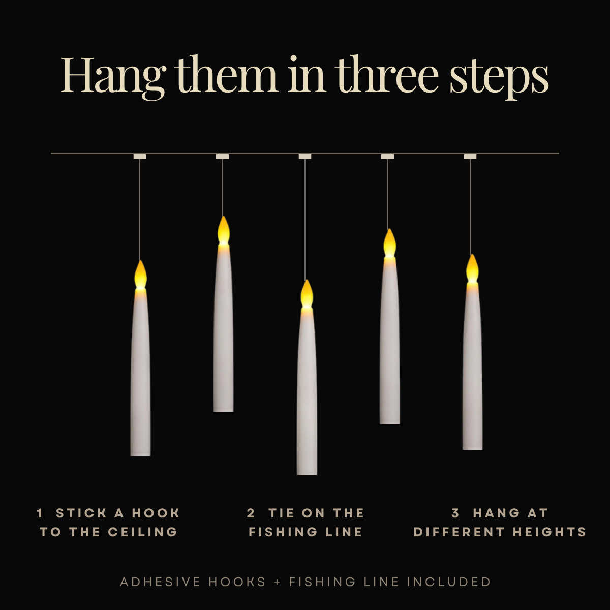 How to hang the floating candles in three steps with hooks and fishing line