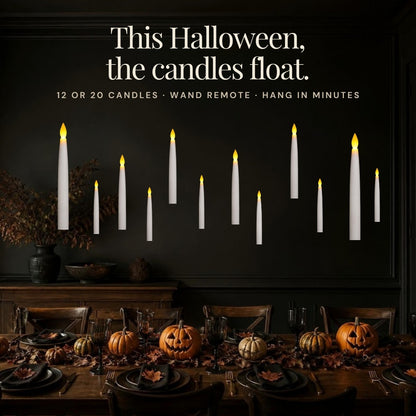 This Halloween, the candles float: floating LED candles above a Halloween dinner table