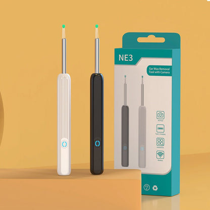 Ear wax removal tool with packaging on a yellow background