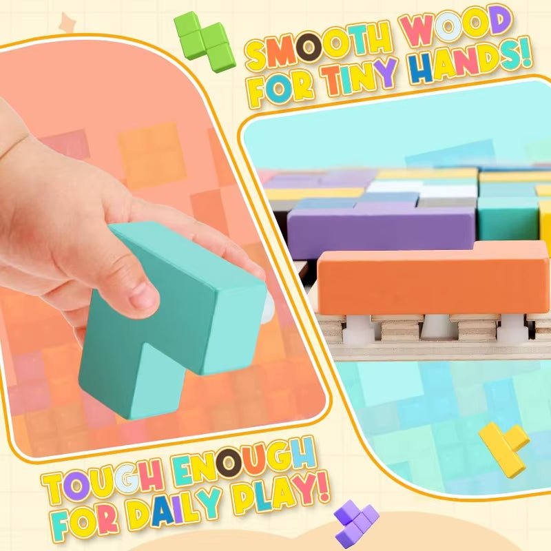 Wooden Stacking Puzzles Tetris - Brain Teasers 3D Russian Blocks Board STEM Montessori Toys for Ages 3-12 Gift for Toddlers