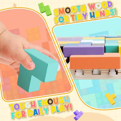 Wooden Stacking Puzzles Tetris - Brain Teasers 3D Russian Blocks Board STEM Montessori Toys for Ages 3-12 Gift for Toddlers