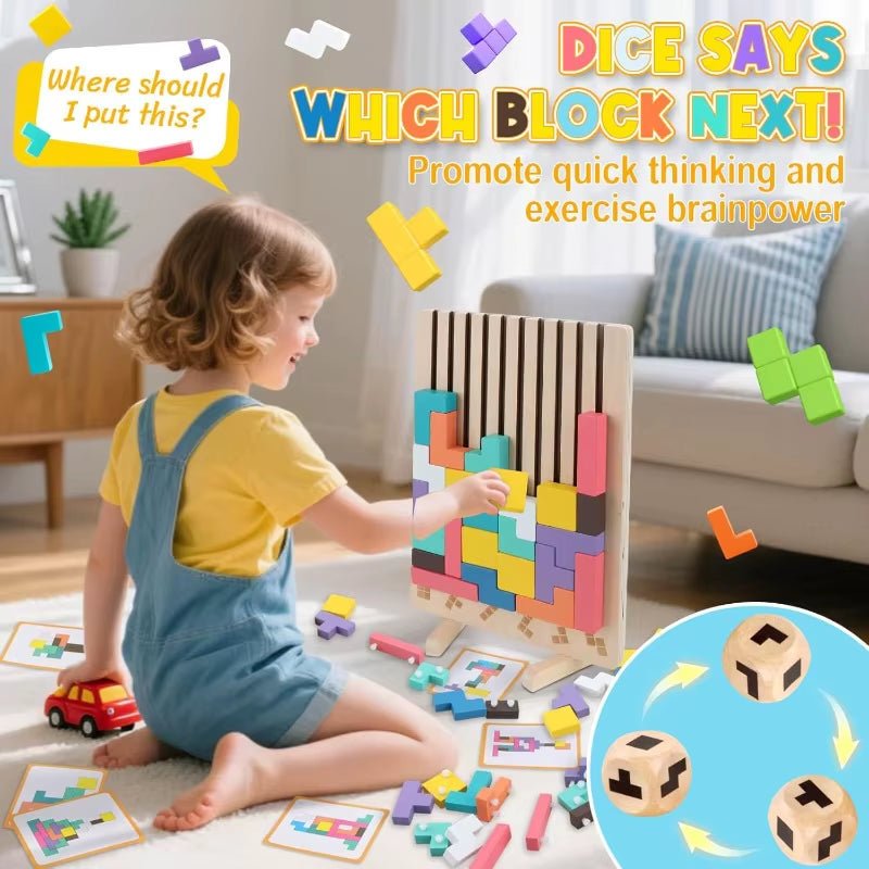 Wooden Stacking Puzzles Tetris - Brain Teasers 3D Russian Blocks Board STEM Montessori Toys for Ages 3-12 Gift for Toddlers