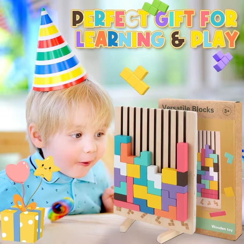 Wooden Stacking Puzzles Tetris - Brain Teasers 3D Russian Blocks Board STEM Montessori Toys for Ages 3-12 Gift for Toddlers
