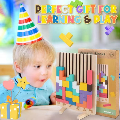 Wooden Stacking Puzzles Tetris - Brain Teasers 3D Russian Blocks Board STEM Montessori Toys for Ages 3-12 Gift for Toddlers
