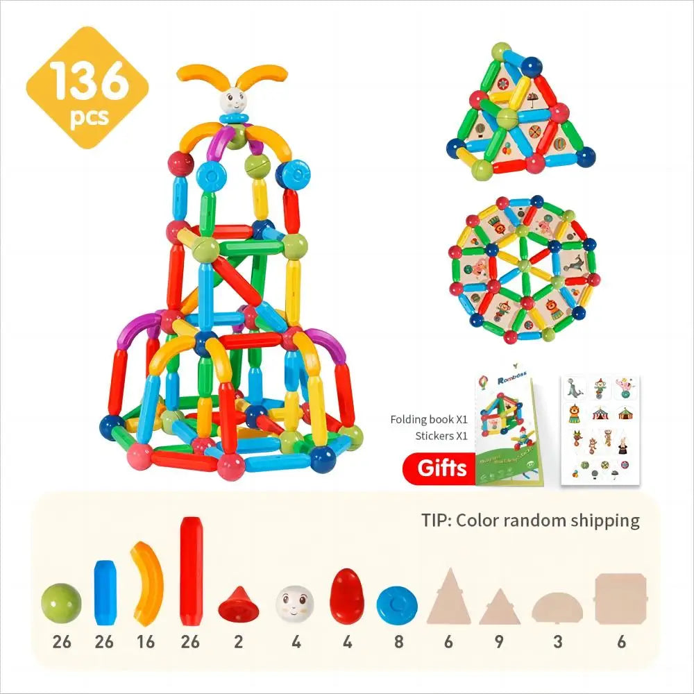 10/26/48/78/101/136Pcs Magnetic Constructor Building Blocks Toys Children Magic Magnet Stick Rod Montessori Toy Gifts
